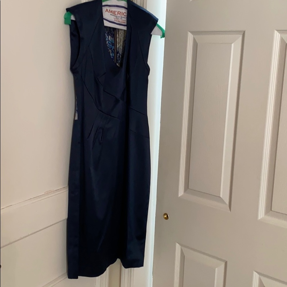 Navy Blue Fitted Sleeveless Ladies Silk dress
